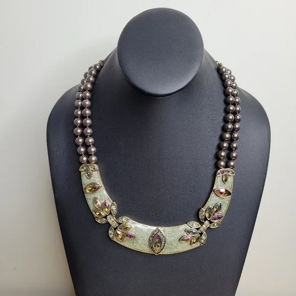 Heidi Daus Bib Olive Green Multi Color Crystals Beaded Collar Statement Necklace - Picture 6 of 9